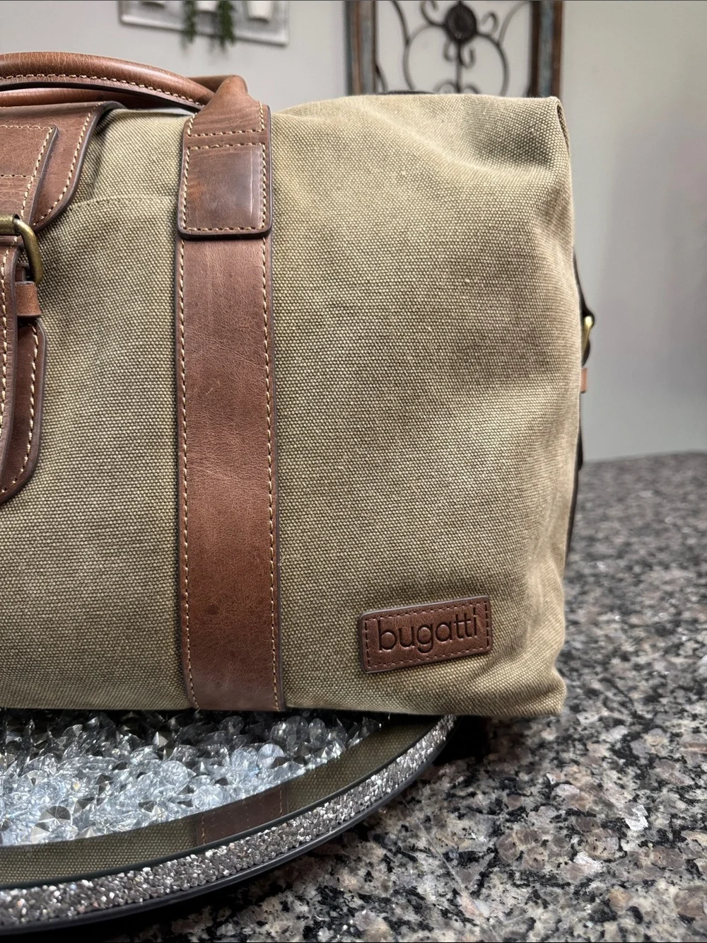 Bugatti capetown heavy Canvas Duffel with Brown Leather Trim NWOT
